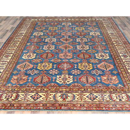 Kazak Wool Hand Knotted Rug Blue Ivory 9.0X12.7 -O082447