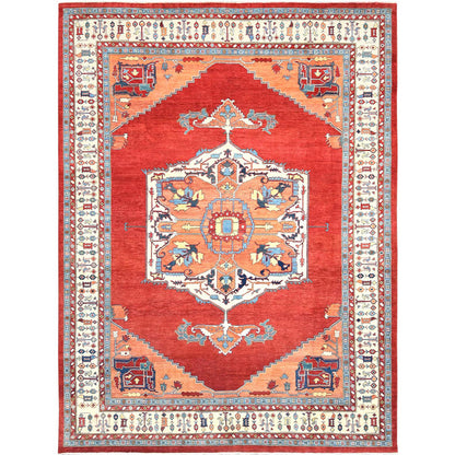 Heriz Wool Hand Knotted Rug Red Ivory 9.0X11.10 -O082462