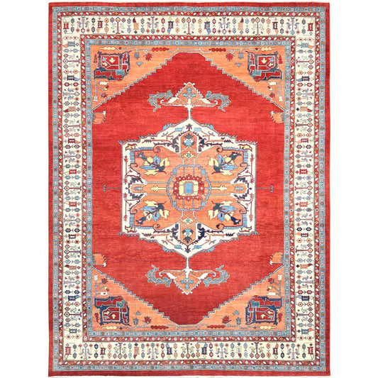 Heriz Wool Hand Knotted Rug Red Ivory 9.0X11.10 -O082462