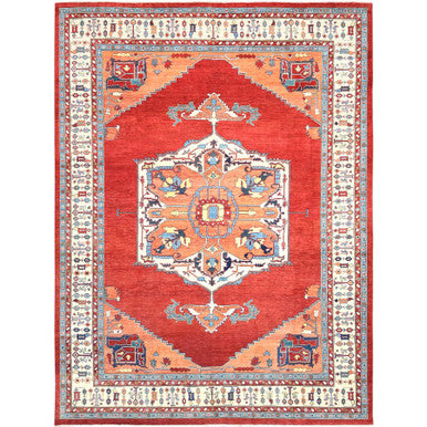 Heriz Wool Hand Knotted Rug Red Ivory 9.0X11.10 -O082462
