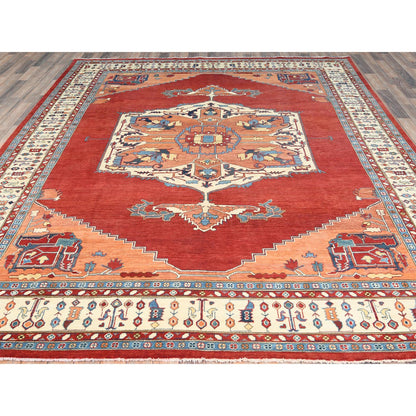 Heriz Wool Hand Knotted Rug Red Ivory 9.0X11.10 -O082462