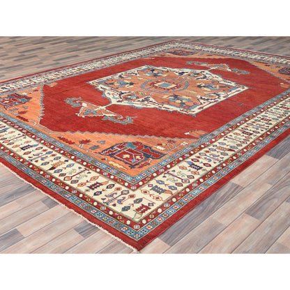 Heriz Wool Hand Knotted Rug Red Ivory 9.0X11.10 -O082462