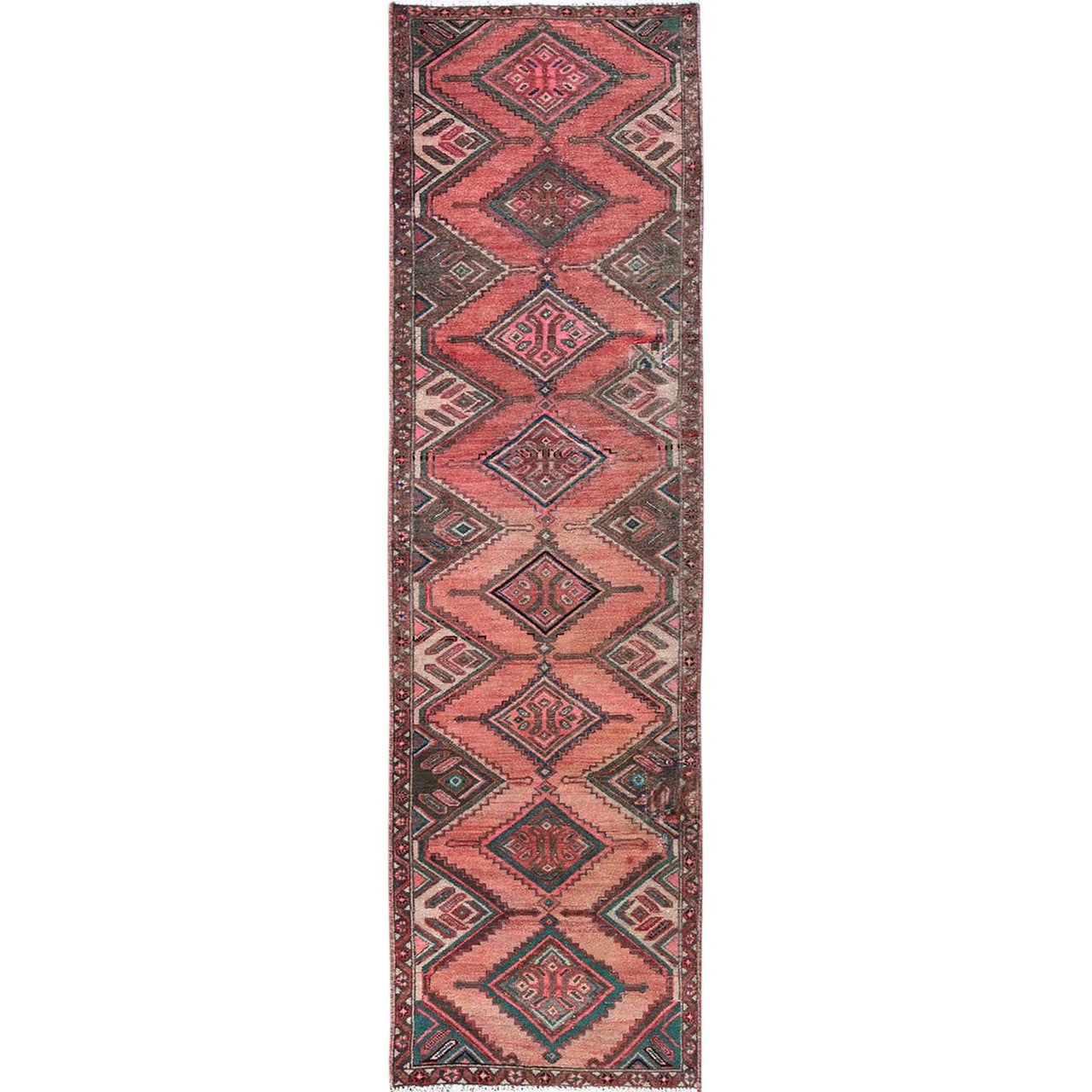 Overdyed & Vintage Wool Hand Knotted Rug Red 2.5x9.1 -O0824
