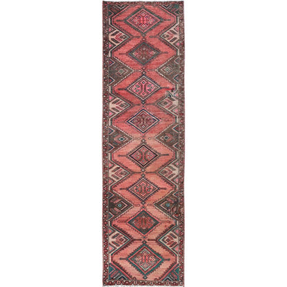 Overdyed & Vintage Wool Hand Knotted Rug Red 2.5x9.1 -O0824