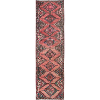 Overdyed & Vintage Wool Hand Knotted Rug Red 2.5x9.1 -O0824