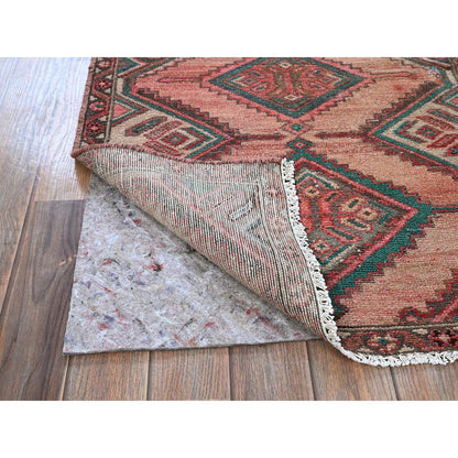 Overdyed & Vintage Wool Hand Knotted Rug Red 2.5x9.1 -O0824