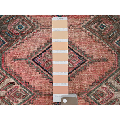 Overdyed & Vintage Wool Hand Knotted Rug Red 2.5x9.1 -O0824