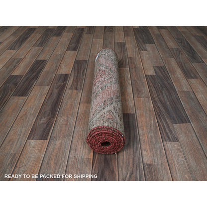 Overdyed & Vintage Wool Hand Knotted Rug Red 2.5x9.1 -O0824