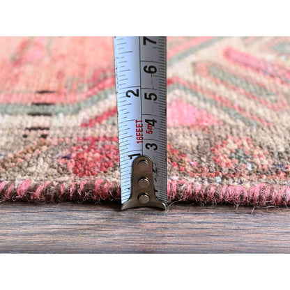 Overdyed & Vintage Wool Hand Knotted Rug Red 2.5x9.1 -O0824