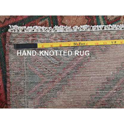 Overdyed & Vintage Wool Hand Knotted Rug Red 2.5x9.1 -O0824