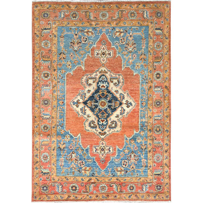 Heriz Wool Hand Knotted Rug Red Red 4.1X5.9 -O082502