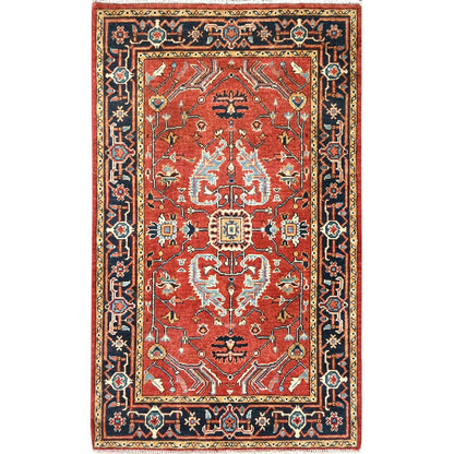 Heriz Wool Hand Knotted Rug Red Navy Blue 3.0X4.9 -O082509