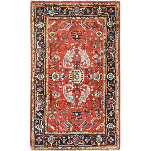 Heriz Wool Hand Knotted Rug Red Navy Blue 3.0X4.9 -O082509