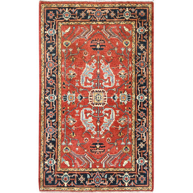 Heriz Wool Hand Knotted Rug Red Navy Blue 3.0X4.9 -O082509
