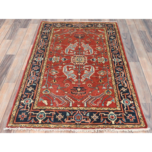 Heriz Wool Hand Knotted Rug Red Navy Blue 3.0X4.9 -O082509