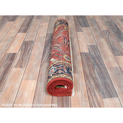 Heriz Wool Hand Knotted Rug Red Navy Blue 3.0X4.9 -O082509