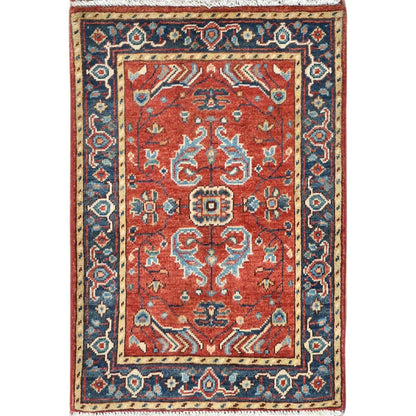 Heriz Wool Hand Knotted Rug Red Navy Blue 2.0X3.0 -O082518