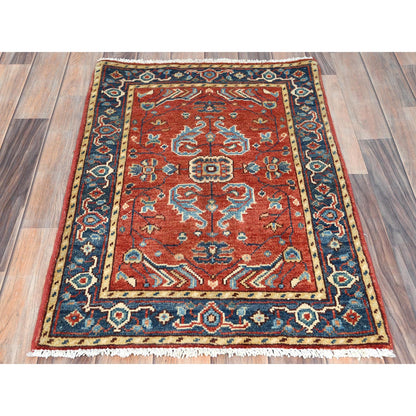 Heriz Wool Hand Knotted Rug Red Navy Blue 2.0X3.0 -O082518