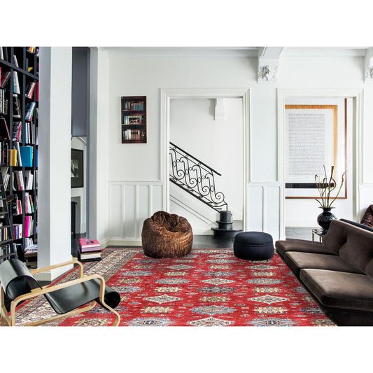 Kazak Wool Hand Knotted Rug Red Ivory 12.1X16.0 -O082528