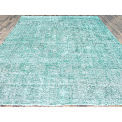 Overdyed & Vintage Wool Hand Knotted Rug Green No Border 9.9X12.10 -O082542