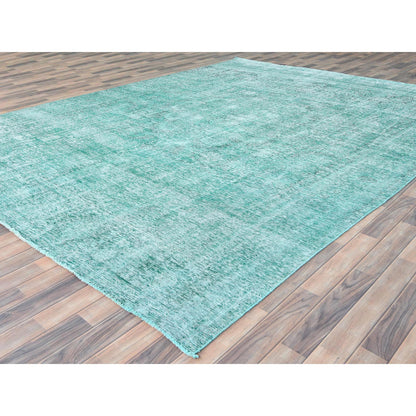 Overdyed & Vintage Wool Hand Knotted Rug Green No Border 9.9X12.10 -O082542