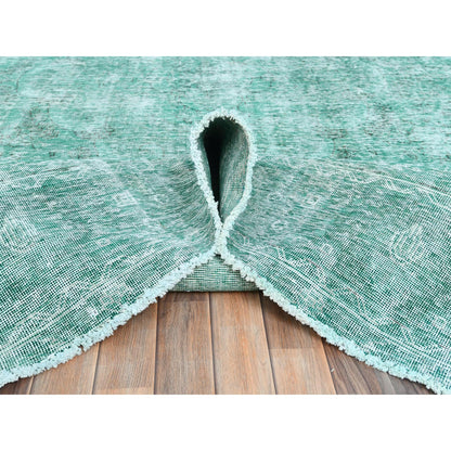 Overdyed & Vintage Wool Hand Knotted Rug Green No Border 9.9X12.10 -O082542