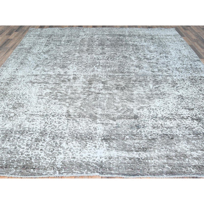 Overdyed & Vintage Wool Hand Knotted Rug Grey No Border 9.3X12.0 -O082544