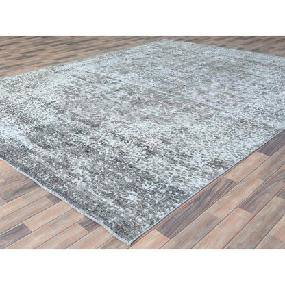 Overdyed & Vintage Wool Hand Knotted Rug Grey No Border 9.3X12.0 -O082544