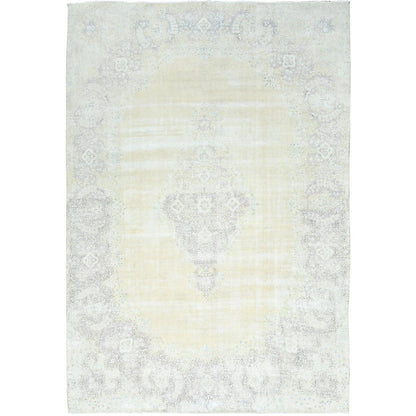 Overdyed & Vintage Worn Wool Hand Knotted Rug Ivory Chocolate Brown 11.5X16.0 -O082547