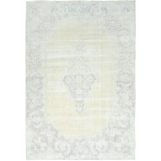 Overdyed & Vintage Worn Wool Hand Knotted Rug Ivory Chocolate Brown 11.5X16.0 -O082547