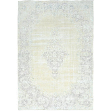 Overdyed & Vintage Worn Wool Hand Knotted Rug Ivory Chocolate Brown 11.5X16.0 -O082547