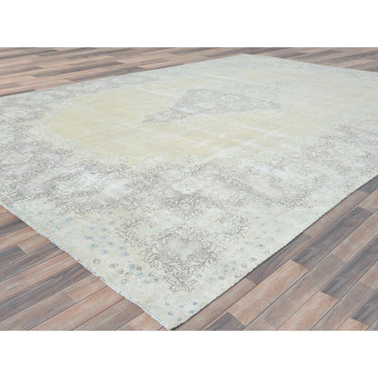 Overdyed & Vintage Worn Wool Hand Knotted Rug Ivory Chocolate Brown 11.5X16.0 -O082547