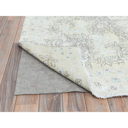 Overdyed & Vintage Worn Wool Hand Knotted Rug Ivory Chocolate Brown 11.5X16.0 -O082547