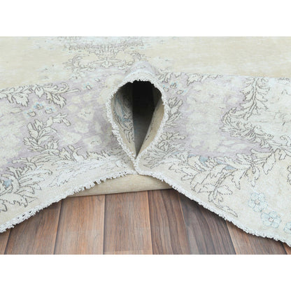 Overdyed & Vintage Worn Wool Hand Knotted Rug Ivory Chocolate Brown 11.5X16.0 -O082547