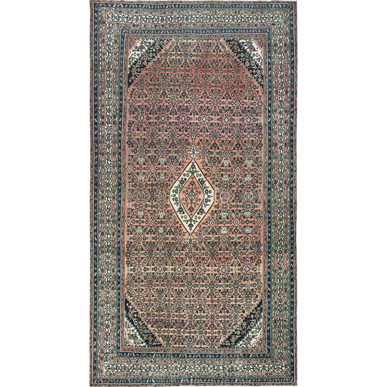 Overdyed & Vintage Wool Hand Knotted Rug Orange Ivory 11.2X21.2 -O082548