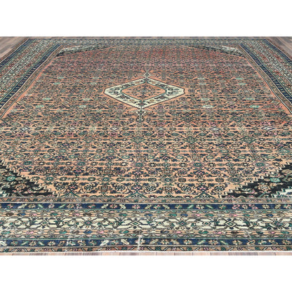 Overdyed & Vintage Wool Hand Knotted Rug Orange Ivory 11.2X21.2 -O082548