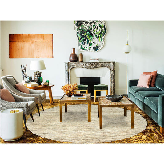 Modern and Contemporary Wool Hand Knotted Rug Beige No Border 13.6X13.5 -O082563