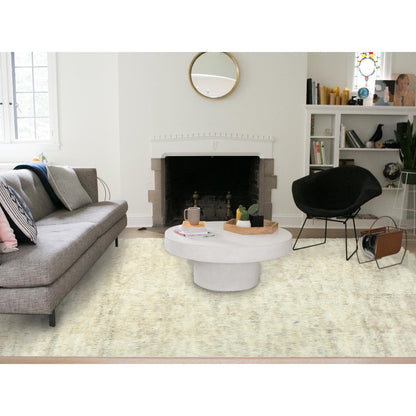 Modern and Contemporary Wool Hand Knotted Rug Beige No Border 10.1X14.1 -O082565