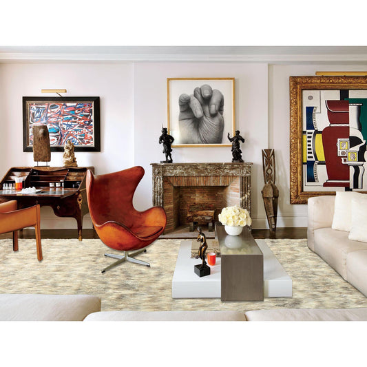 Modern and Contemporary Wool Hand Knotted Rug Beige No Border 9.0X9.0 -O082566