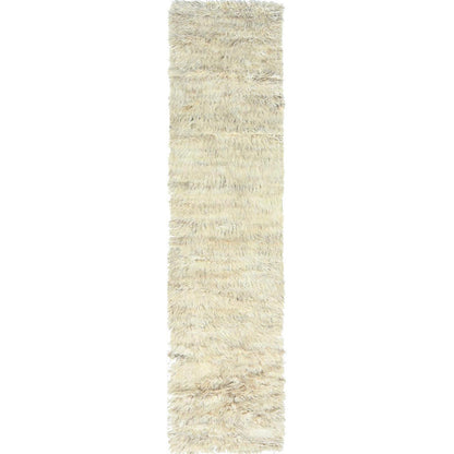 Modern and Contemporary Wool Hand Knotted Rug Beige No Border 2.7X10.1 -O082573