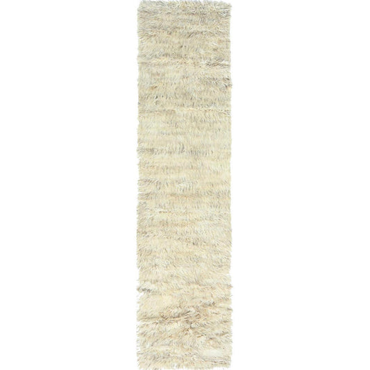 Modern and Contemporary Wool Hand Knotted Rug Beige No Border 2.7X10.1 -O082573