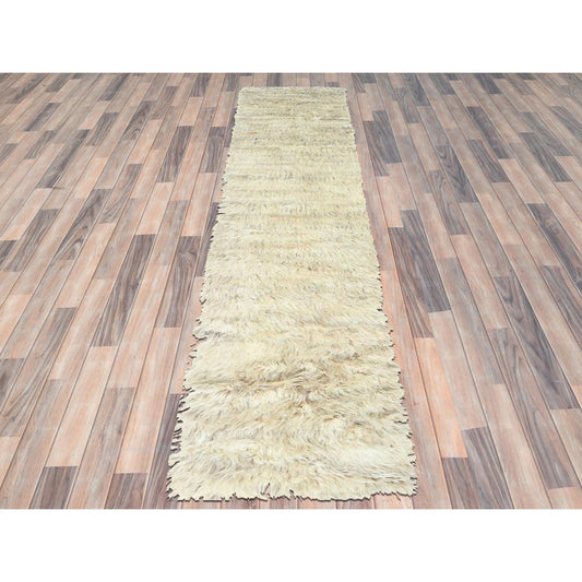 Modern and Contemporary Wool Hand Knotted Rug Beige No Border 2.7X10.1 -O082573