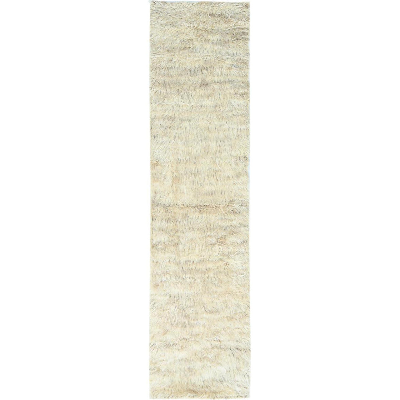Beige 2'6" x 10'0" Modern and Contemporary Hand knotted Wool Rug - Sku: O082574
