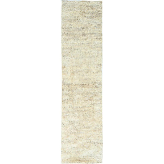 Modern and Contemporary Wool Hand Knotted Rug Beige No Border 2.6X10.0 -O082574