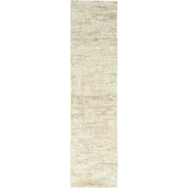Modern and Contemporary Wool Hand Knotted Rug Beige No Border 2.6X10.0 -O082574
