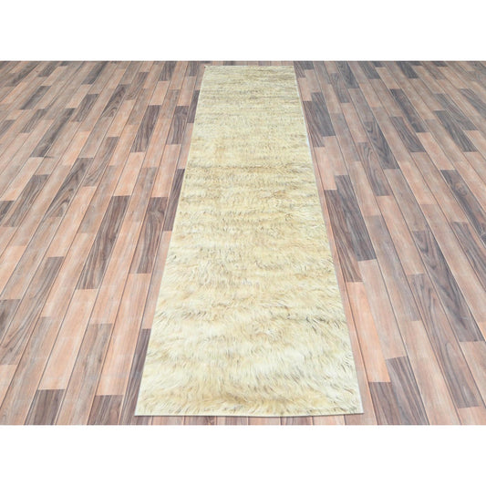 Modern and Contemporary Wool Hand Knotted Rug Beige No Border 2.6X10.0 -O082574