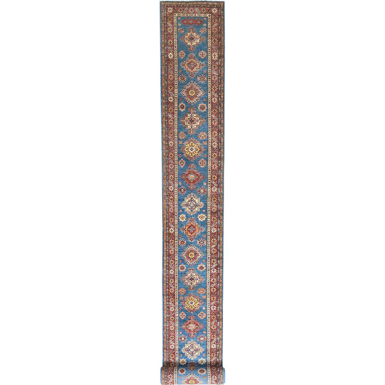 Blue 2'9" x 40'6" Kazak Hand knotted Wool Rug - Sku: O082575