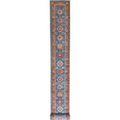 Kazak Wool Hand Knotted Rug Blue Red 2.9X40.6 -O082575