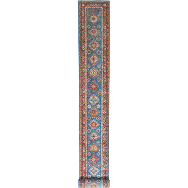 Kazak Wool Hand Knotted Rug Blue Red 2.9X40.6 -O082575