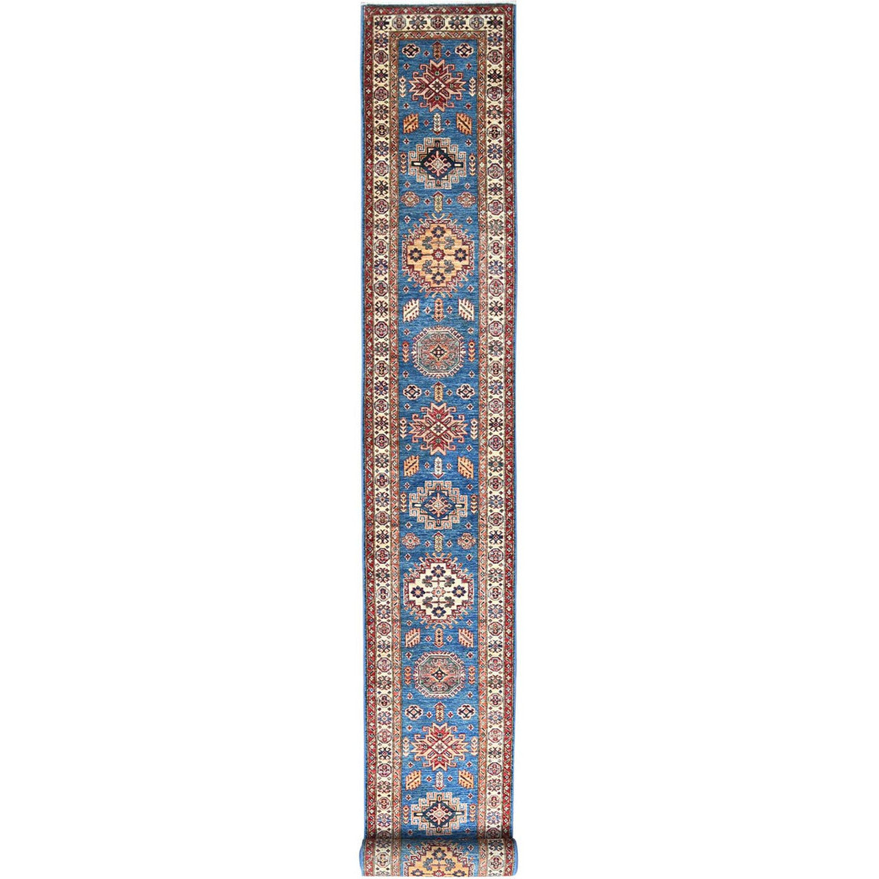 Blue 2'6" x 33'6" Kazak Hand knotted Wool Rug - Sku: O082577